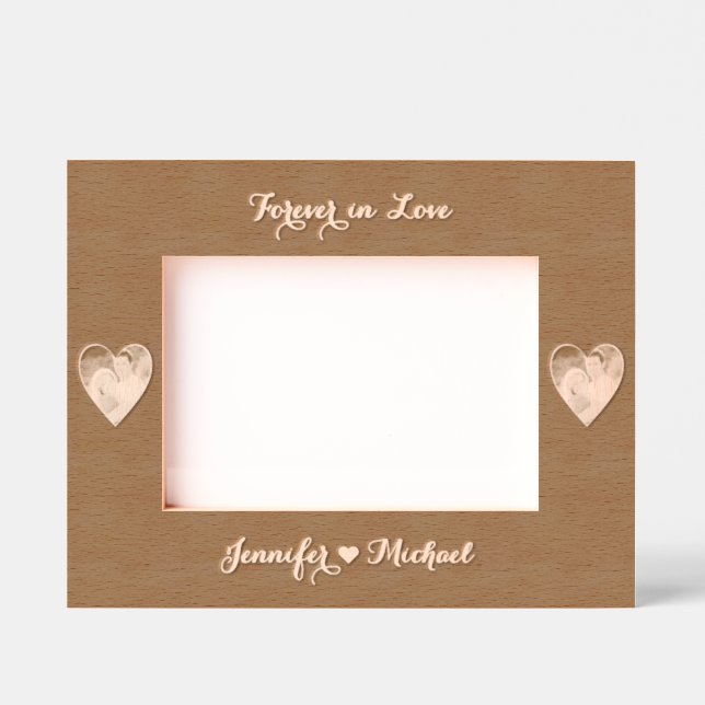 Hearts Monogram Couple Photo Wedding Anniversary Etched Frames (Front)