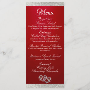 Hearts & Monogram - Crimson/Silver Wedding Menu