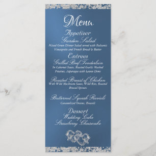Hearts, Monogram & Glitter - Blue Wedding Menu