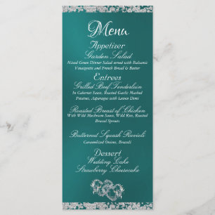Hearts, Monogram & Glitter - Teal Wedding Menu