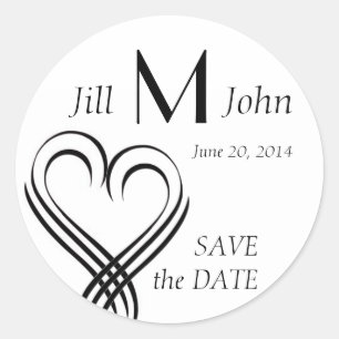 Hearts Monogram Names Save the Date Stickers
