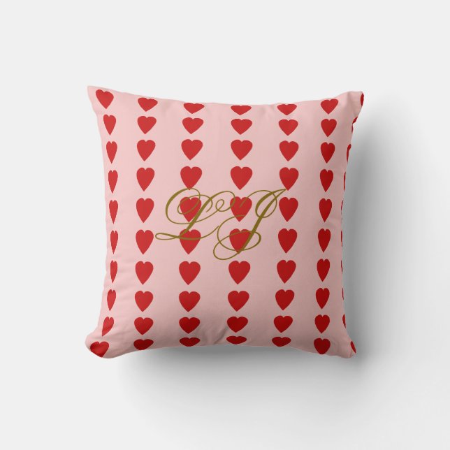 Hearts Monogram Throw Pillow (Front)
