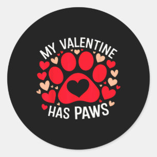 Hearts My Valentine Has Paws Valentines Day Dog Pu Classic Round Sticker