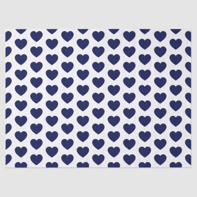 Hearts, Navy Blue on White Tissue Paper (Front)