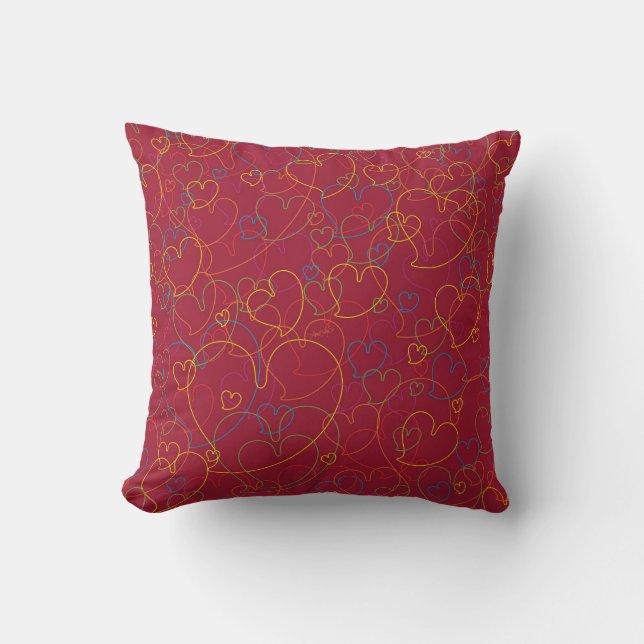 Hearts Net - Red Wine Throw Pillow (Front)