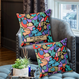 Hearts Neurographic Art Digital Watercolours Cushion