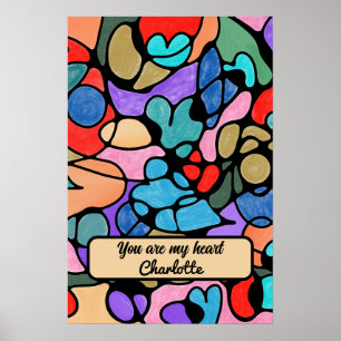 HEARTS NEUROGRAPHIC ART DIGITAL WATERCOLOURS POSTER