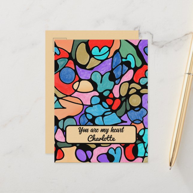 HEARTS NEUROGRAPHIC DIGITAL WATERCOLORS ANNOUNCEMENT POSTCARD (Front/Back In Situ)