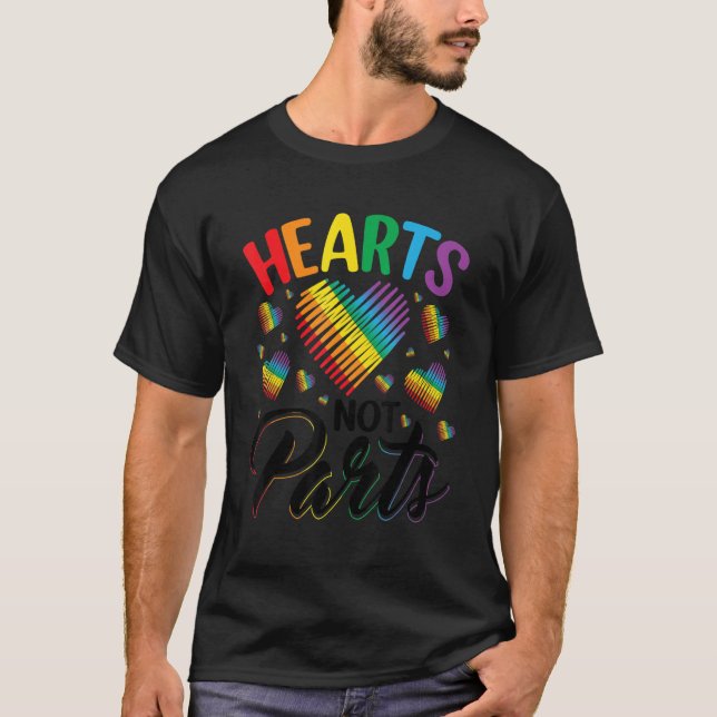 Hearts Not Parts LGBTQ+ Pansexual Pride T-Shirt (Front)