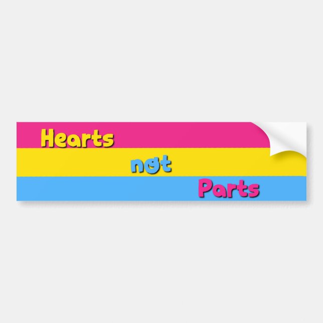 Hearts Not Parts Pansexual Pride Bumper Sticker (Front)