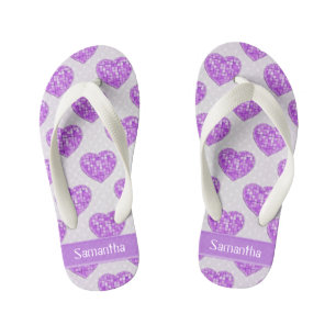 Hearts of Amethyst Tiles Offset Rows Personalised Kid's Flip Flops