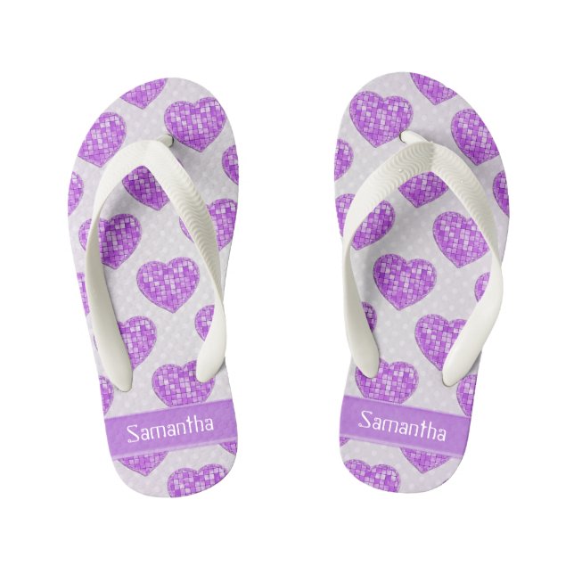 Hearts of Amethyst Tiles Offset Rows Personalised Kid's Flip Flops (Footbed)