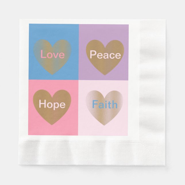Hearts of Faith Love Hope Peace Coined Napkins (Front)