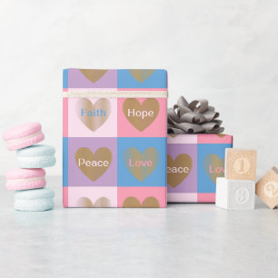 Hearts of Faith Love Hope Peace Wrapping Paper