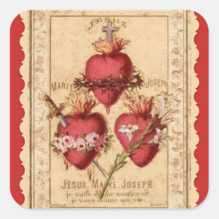 Hearts of Jesus & Mary & St. Joseph Square Sticker