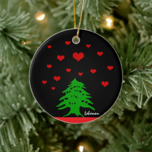 Hearts of Lebanon & Lebanese flag fashion / Love Ceramic Tree Decoration
