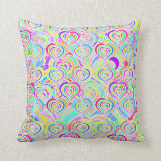 Hearts of Love Rainbow Psychedelic Throw Pillow
