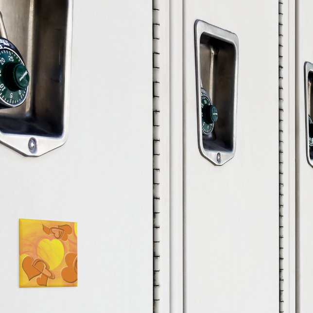 Hearts of Solid and Hollow Orange Over Yellow Magnet (In Situ (Locker))