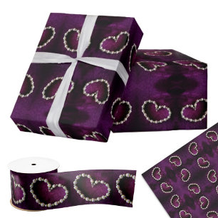 Hearts of Vintage Strands of Beads Purple Wrapping Paper