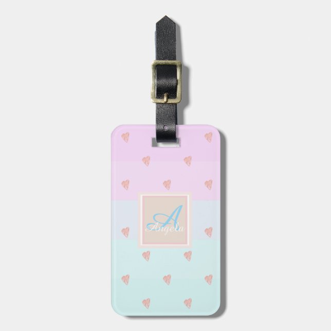 Hearts, Ombre Striped  Monogram-Personalised Luggage Tag (Front Vertical)