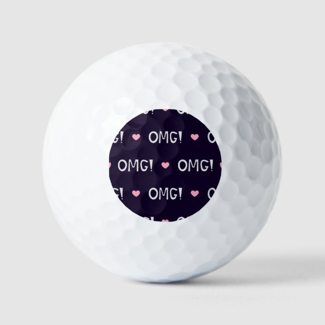 Hearts, OMG text, cute pattern Golf Balls (Front)