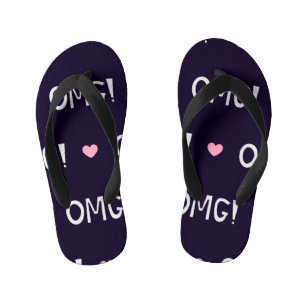 Hearts, OMG text, cute pattern Kid's Flip Flops