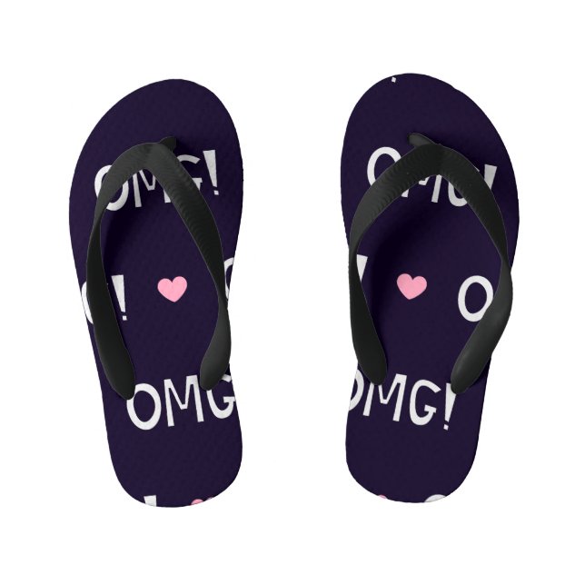 Hearts, OMG text, cute pattern Kid's Flip Flops (Footbed)