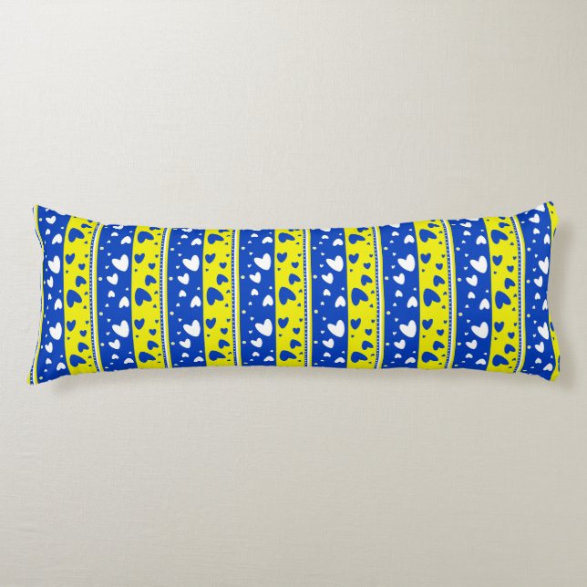 Hearts on a blue and yellow background body cushion (Front)