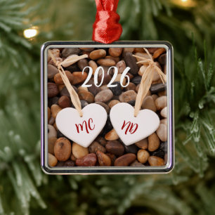 Hearts on a Pebble Beach Ornament