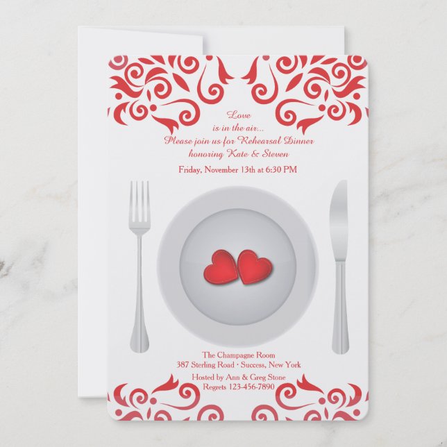 Hearts on a Plate Rehearsal Dinner Invitation (Front)