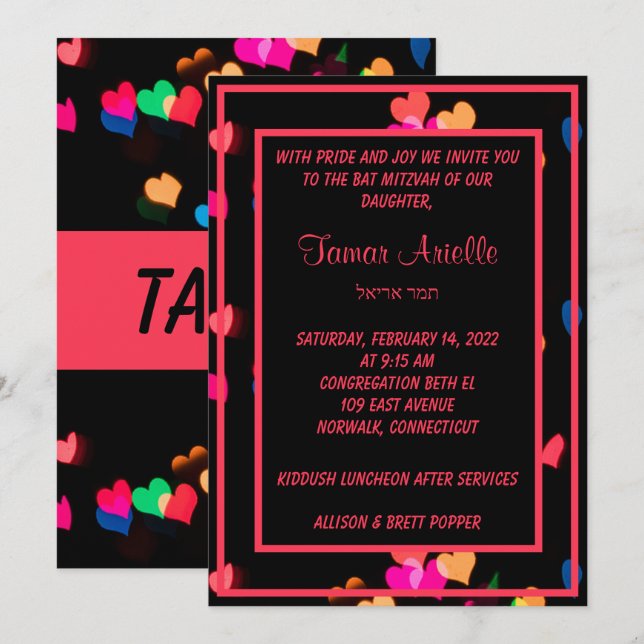 Hearts on Black Invitation (Front/Back)