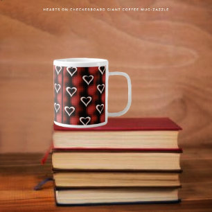 Hearts On Chequerboard Large Coffee Mug