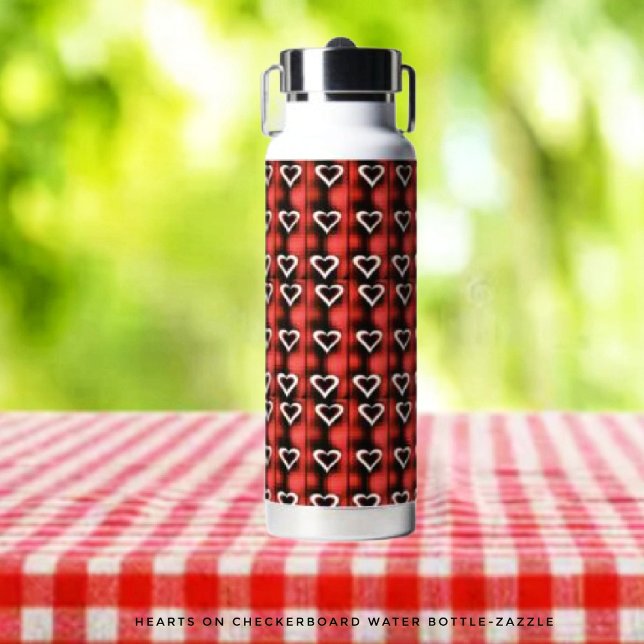 Hearts On Chequerboard Water Bottle (Creator Uploaded)