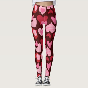 Hearts on Dark Red Background - for Valentine's Da Leggings