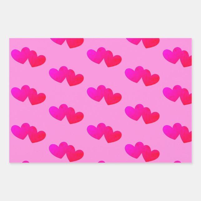 Hearts on heart pattern wrapping paper sheet (Front)