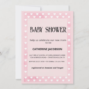 Hearts on Pink Baby Shower Invitation