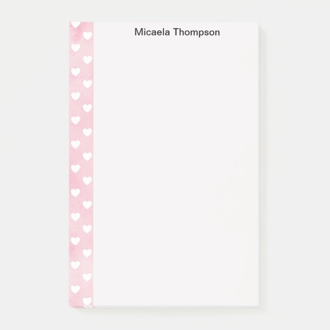 Hearts on Pink Design Change Name Post-it Notes (Front)