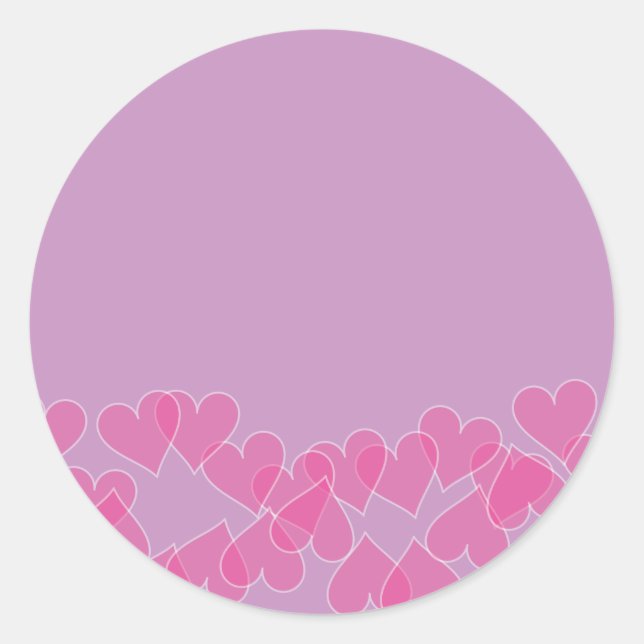 Hearts on Purple Stamps Classic Round Sticker (Front)