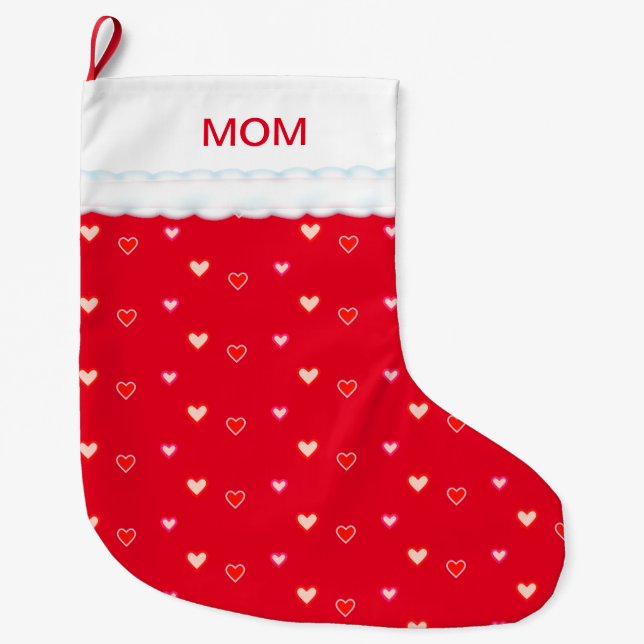 Hearts on Red Mum Christmas Stocking (Front)