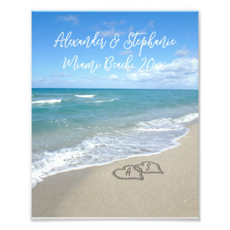 Hearts on the Beach Personalised Name Honeymoon Photo Print