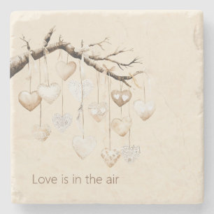 Hearts on Tree Branch Love Stone Coaster