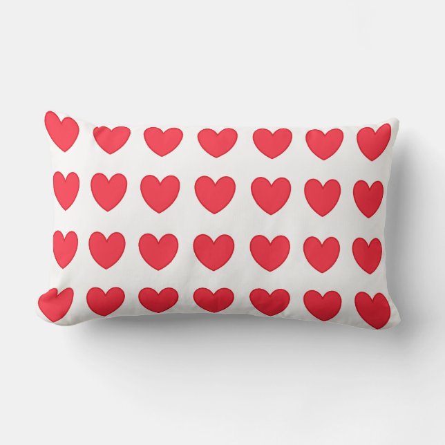Hearts on White Lumbar Pillow (Front)