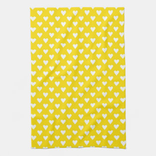Hearts on Yellow Tea Towel