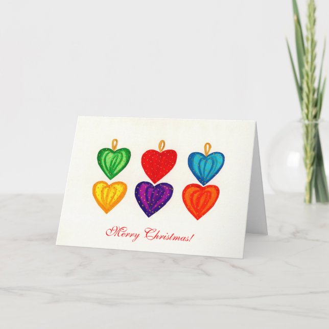 Hearts Ornaments, Merry Christmas! Holiday Card (Front)