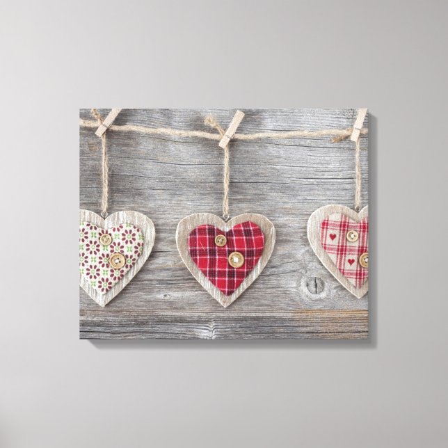 Hearts over a Wooden Table Canvas Print (Front)