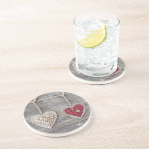 Hearts over a Wooden Table Coaster