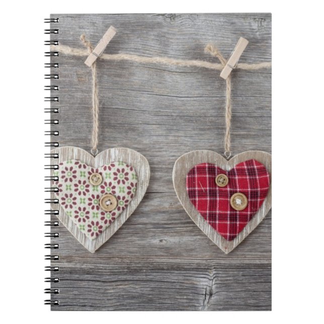 Hearts over a Wooden Table Notebook (Front)