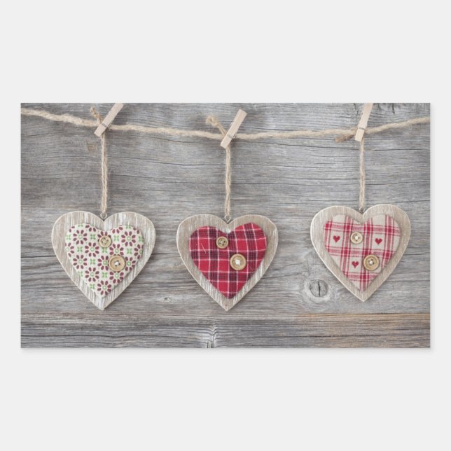 Hearts over a Wooden Table Rectangular Sticker (Front)