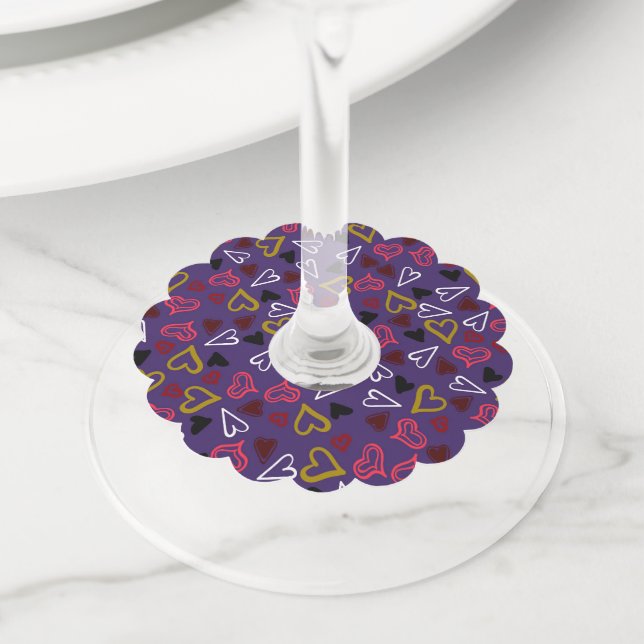Hearts Pattern 32 Wine Glass Tag (Close Up)