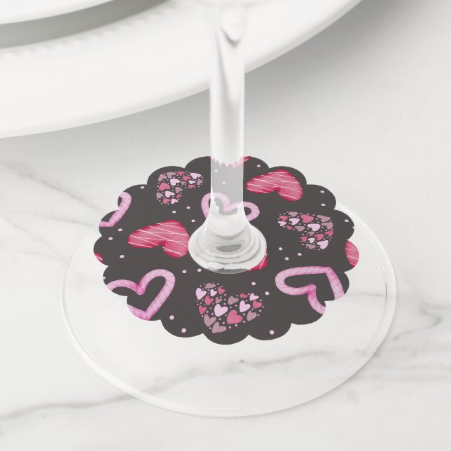 Hearts Pattern 34 Wine Glass Tag (Close Up)